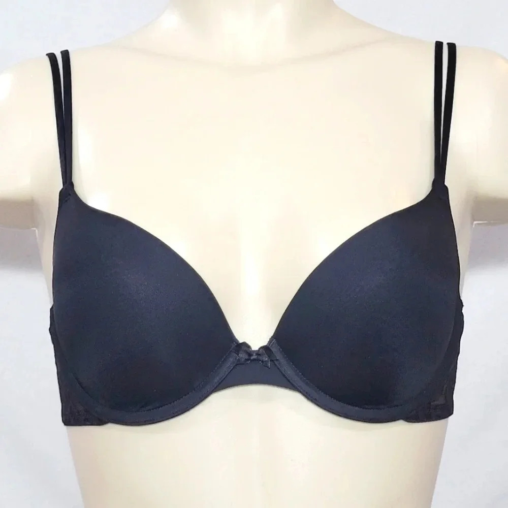 32C DKNY 458000 Signature Lace Perfect Lift Demi Underwire Bra Black NWT